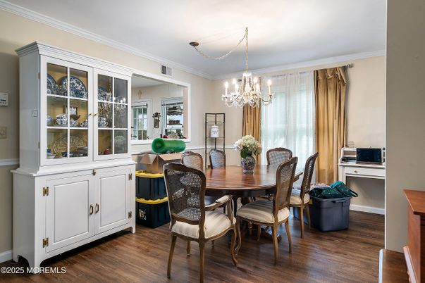 Chandelier, Dining room, Interior, Wood Texture Flooring