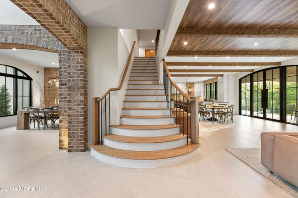 Dining room, Interior, Recessed Lighting, Stone Walls, Wooden Beams, Wooden Ceilings