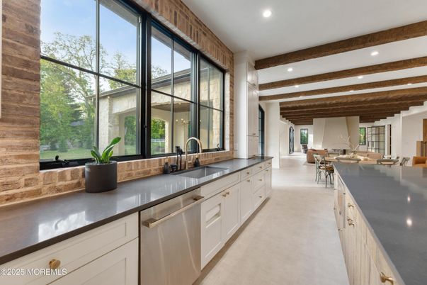 Dining room, Interior, Kitchen, Recessed Lighting, Stainless Steel Appliances, Wooden Beams