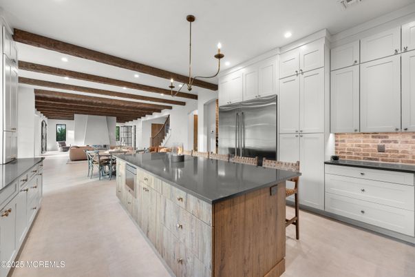 Dining room, Interior, Kitchen, Pendant Lights, Recessed Lighting, Stainless Steel Appliances, Wooden Beams