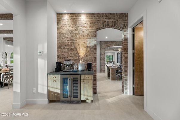 Dining room, Interior, Recessed Lighting, Stone Walls