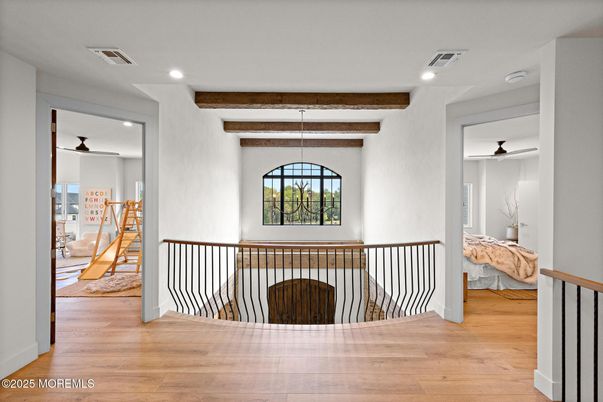 Bedroom, Interior, Recessed Lighting, Wooden Beams, Wood Texture Flooring