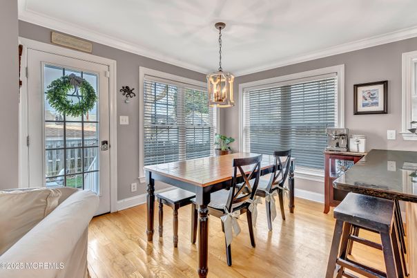 Dining room, Interior, Pendant Lights, Wood Texture Flooring