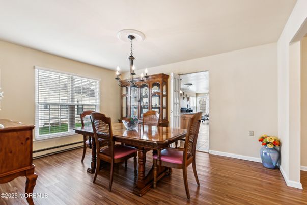 Chandelier, Dining room, Interior, Wood Texture Flooring