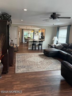 Dining room, Interior, Kitchen, Living room, Pendant Lights, Recessed Lighting, Wood Texture Flooring