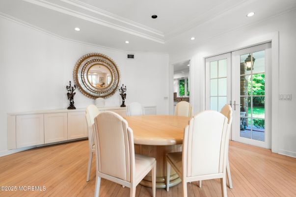 Dining room, Interior, Recessed Lighting, Wood Texture Flooring