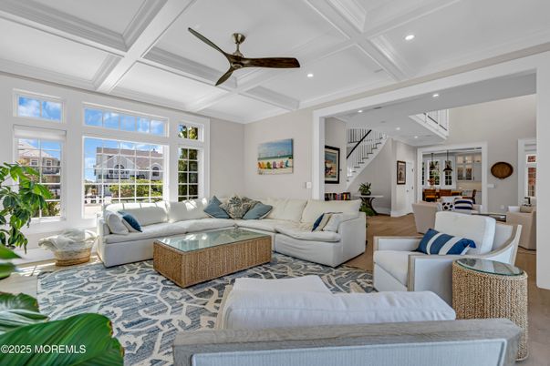 Dining room, Interior, Living room, Pendant Lights, Recessed Lighting, Wood Texture Flooring