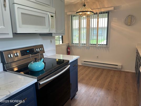 Interior, Kitchen, Pendant Lights, Stainless Steel Appliances, Wood Texture Flooring