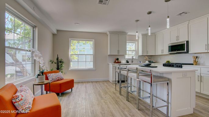 Interior, Kitchen, Pendant Lights, Recessed Lighting, Wood Texture Flooring