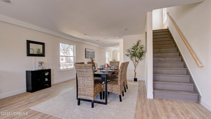 Dining room, Interior, Recessed Lighting, Wood Texture Flooring