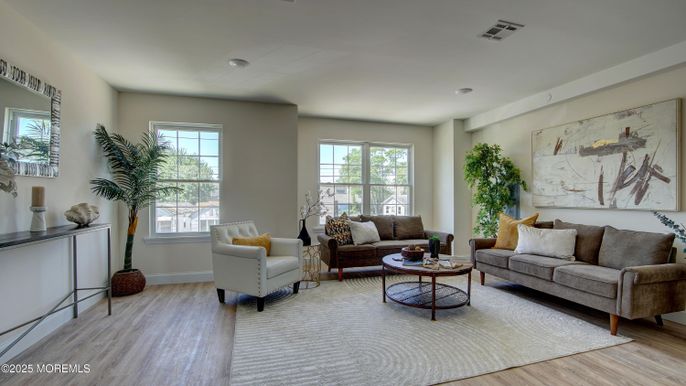 Interior, Living room, Recessed Lighting, Wood Texture Flooring
