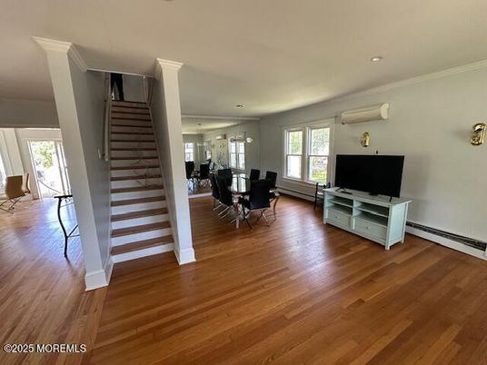 Dining room, Interior, Recessed Lighting, Wood Texture Flooring