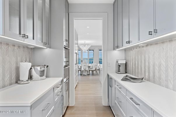 Chandelier, Dining room, Interior, Kitchen, Recessed Lighting, Water, Wood Texture Flooring