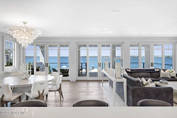 Chandelier, Dining room, Interior, Living room, Recessed Lighting, Water, Wood Texture Flooring