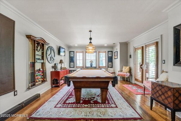 Billiard Table, Game Room, Interior, Recessed Lighting, Wood Texture Flooring