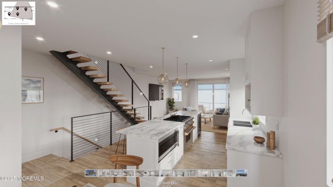 Interior, Kitchen, Living room, Pendant Lights, Recessed Lighting, Wood Texture Flooring