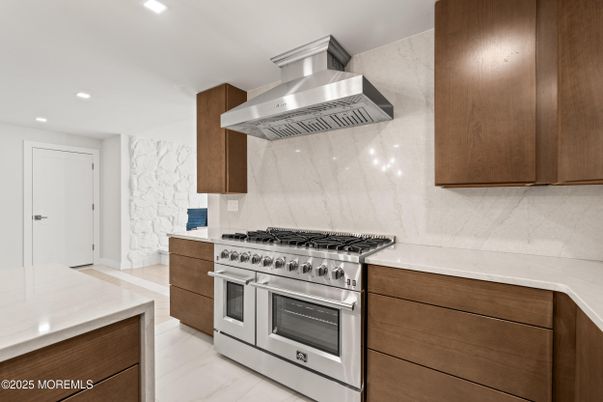 Interior, Kitchen, Marble, Marble Walls, Recessed Lighting, Stainless Steel Appliances