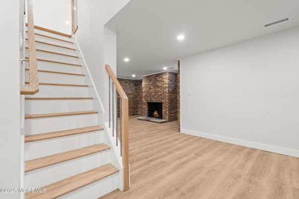 Fireplace, Interior, Recessed Lighting, Wood Texture Flooring