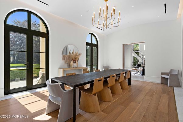 Chandelier, Dining room, Game Room, Interior, Pendant Lights, Recessed Lighting, Wood Texture Flooring