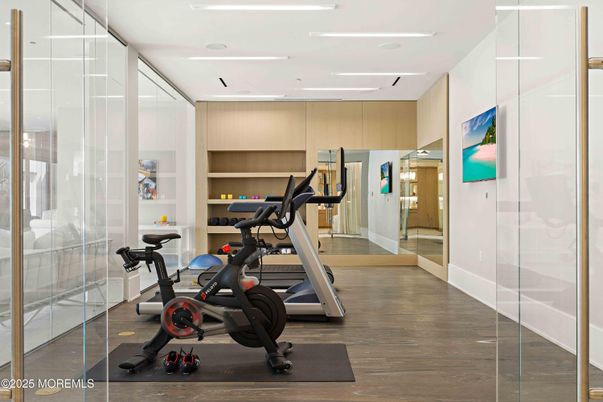 Fitness Equipment, Interior, Recessed Lighting, Wood Texture Flooring