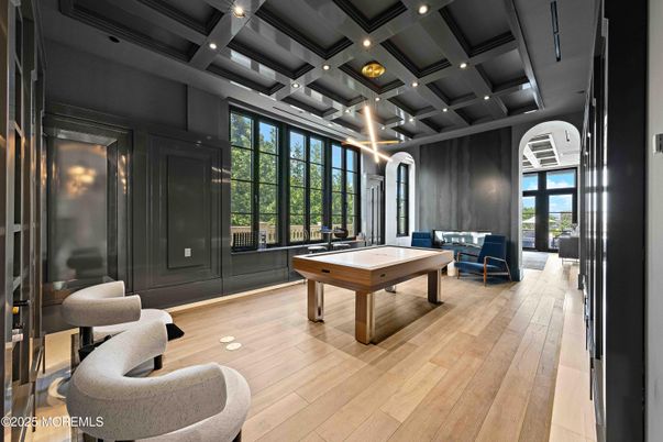 Billiard Table, Game Room, Interior, Recessed Lighting, Water, Wood Texture Flooring