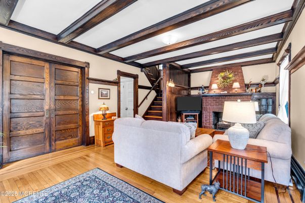 Fireplace, Interior, Living room, Wooden Beams, Wood Texture Flooring