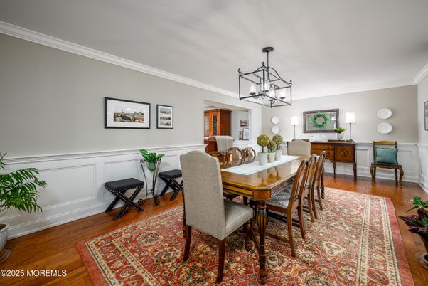 Chandelier, Dining room, Interior, Wood Texture Flooring