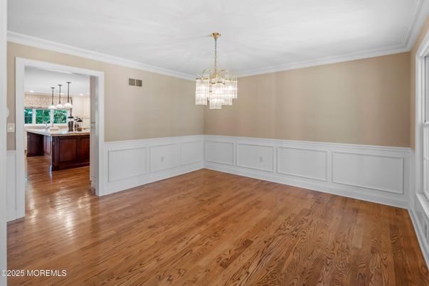 Chandelier, Empty room, Interior, Kitchen, Pendant Lights, Wood Texture Flooring