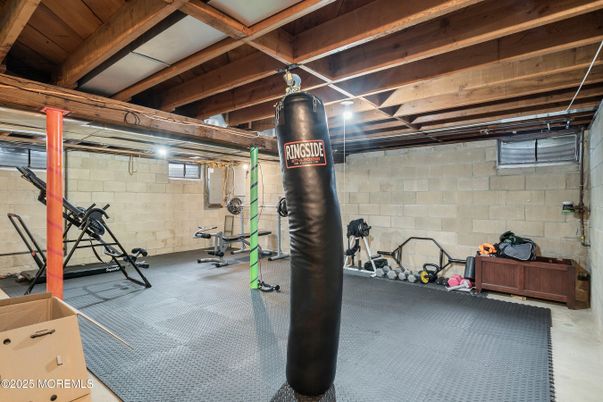 Fitness Equipment, Interior, Stone Walls, Wooden Beams