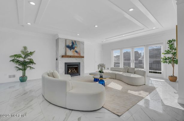 Fireplace, Interior, Living room, Marble, Recessed Lighting