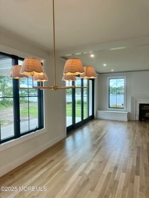 Empty room, Fireplace, Interior, Recessed Lighting, Wood Texture Flooring