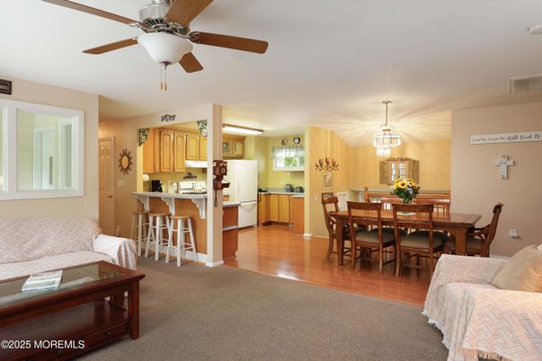 Dining room, Interior, Kitchen, Pendant Lights, Wood Texture Flooring