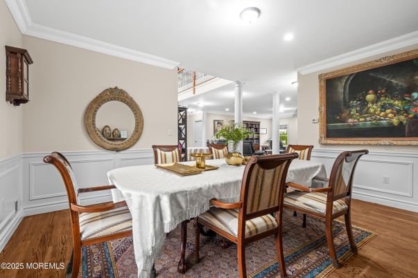 Dining room, Interior, Recessed Lighting, Wood Texture Flooring