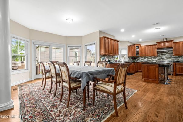 Dining room, Interior, Kitchen, Recessed Lighting, Wood Texture Flooring