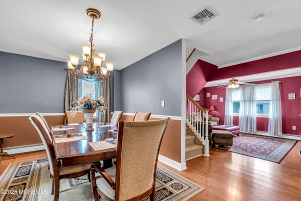 Chandelier, Dining room, Interior, Wood Texture Flooring