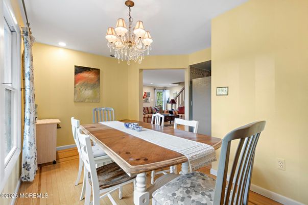 Chandelier, Dining room, Interior, Recessed Lighting, Wood Texture Flooring