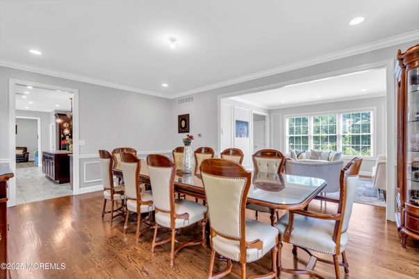 Dining room, Interior, Marble, Recessed Lighting, Wood Texture Flooring