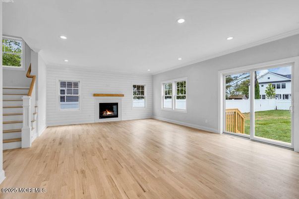 Empty room, Fireplace, Interior, Recessed Lighting, Wood Texture Flooring