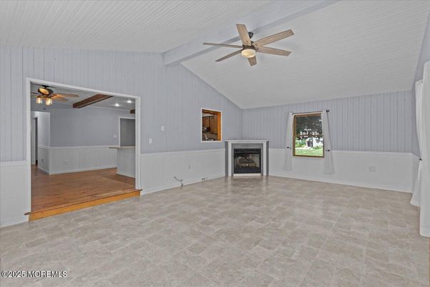 Empty room, Fireplace, Interior, Recessed Lighting, Wood Texture Flooring