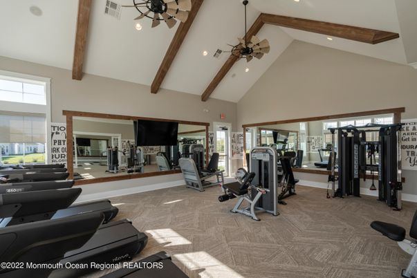 Fitness Equipment, Gym, Interior, Recessed Lighting, Wooden Beams