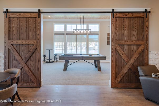 Billiard Table, Game Room, Interior, Pendant Lights, Wood Texture Flooring