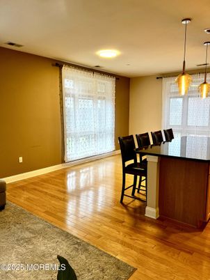 Dining room, Interior, Pendant Lights, Recessed Lighting, Wood Texture Flooring