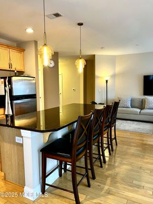 Dining room, Interior, Kitchen, Pendant Lights, Recessed Lighting, Wood Texture Flooring