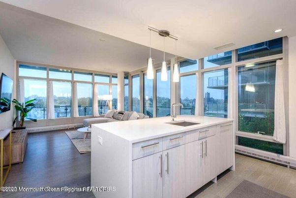 Interior, Kitchen, Living room, Pendant Lights, Recessed Lighting, Water, Wood Texture Flooring