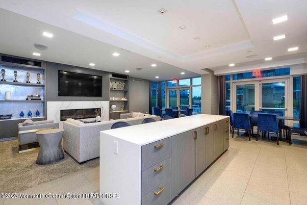 Dining room, Fireplace, Interior, Living room, Recessed Lighting, Water