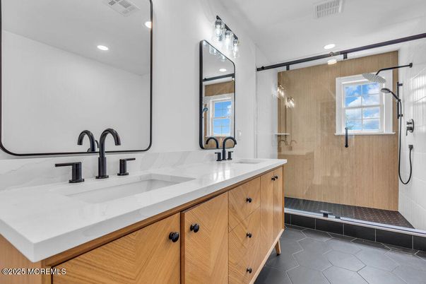 Bathroom, Dual Sink Vanities, Glass Shower, Interior, Recessed Lighting