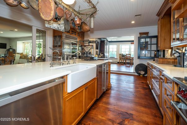 Dining room, Interior, Kitchen, Recessed Lighting, Stainless Steel Appliances, Wood Texture Flooring