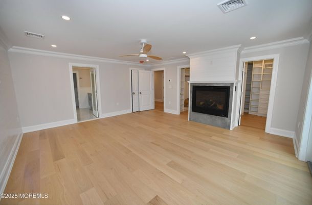 Empty room, Fireplace, Interior, Recessed Lighting, Wood Texture Flooring