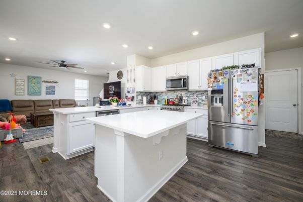 Interior, Kitchen, Living room, Recessed Lighting, Stainless Steel Appliances, Wood Texture Flooring