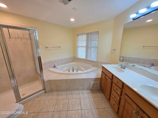 Bathroom, Dual Sink Vanities, Glass Shower, Interior, Recessed Lighting